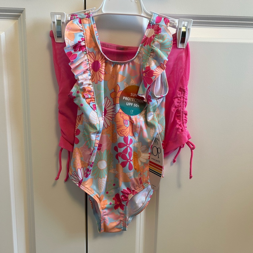 OP Vibrant Floral Swimsuit with Pink Accents (kids)